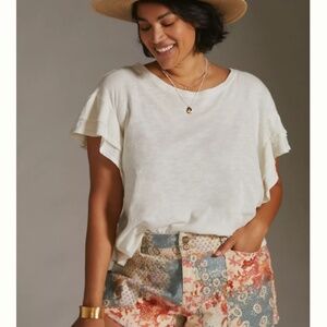 NWT Anthropologie Pilcro Heritage Femme Flutter Sleeve T-Shirt Sz 1X